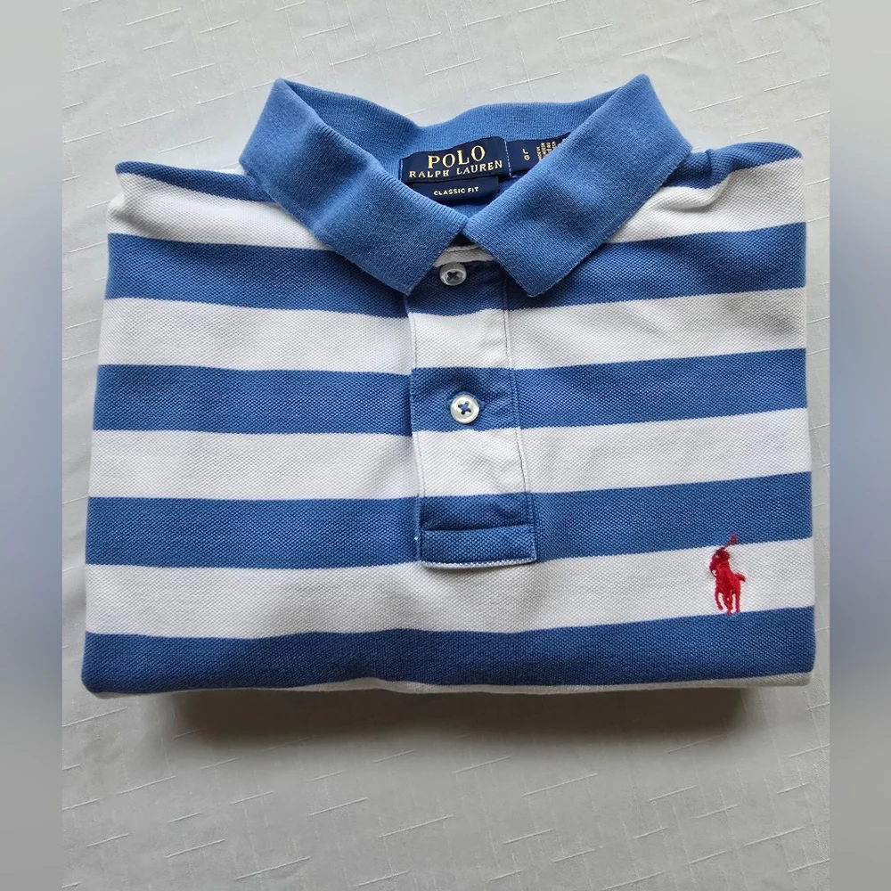 Ralph Lauren Striped Polo in Blue and White Preppy Backyard BBQ Collegiate